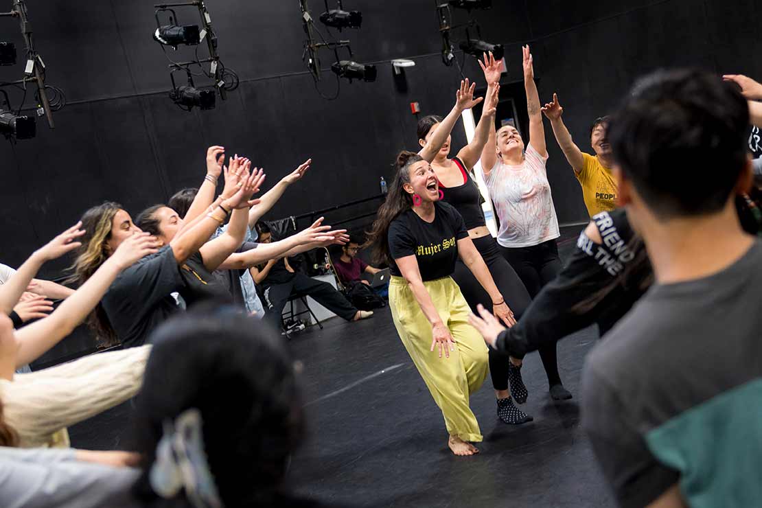 students practicing a dance