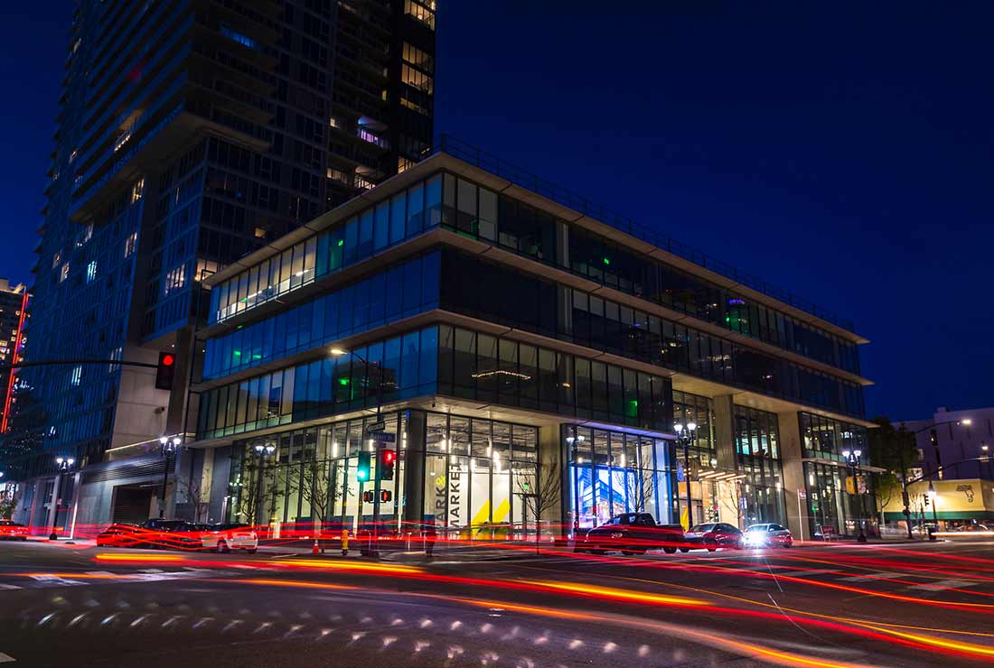 Park and Market downtown at night